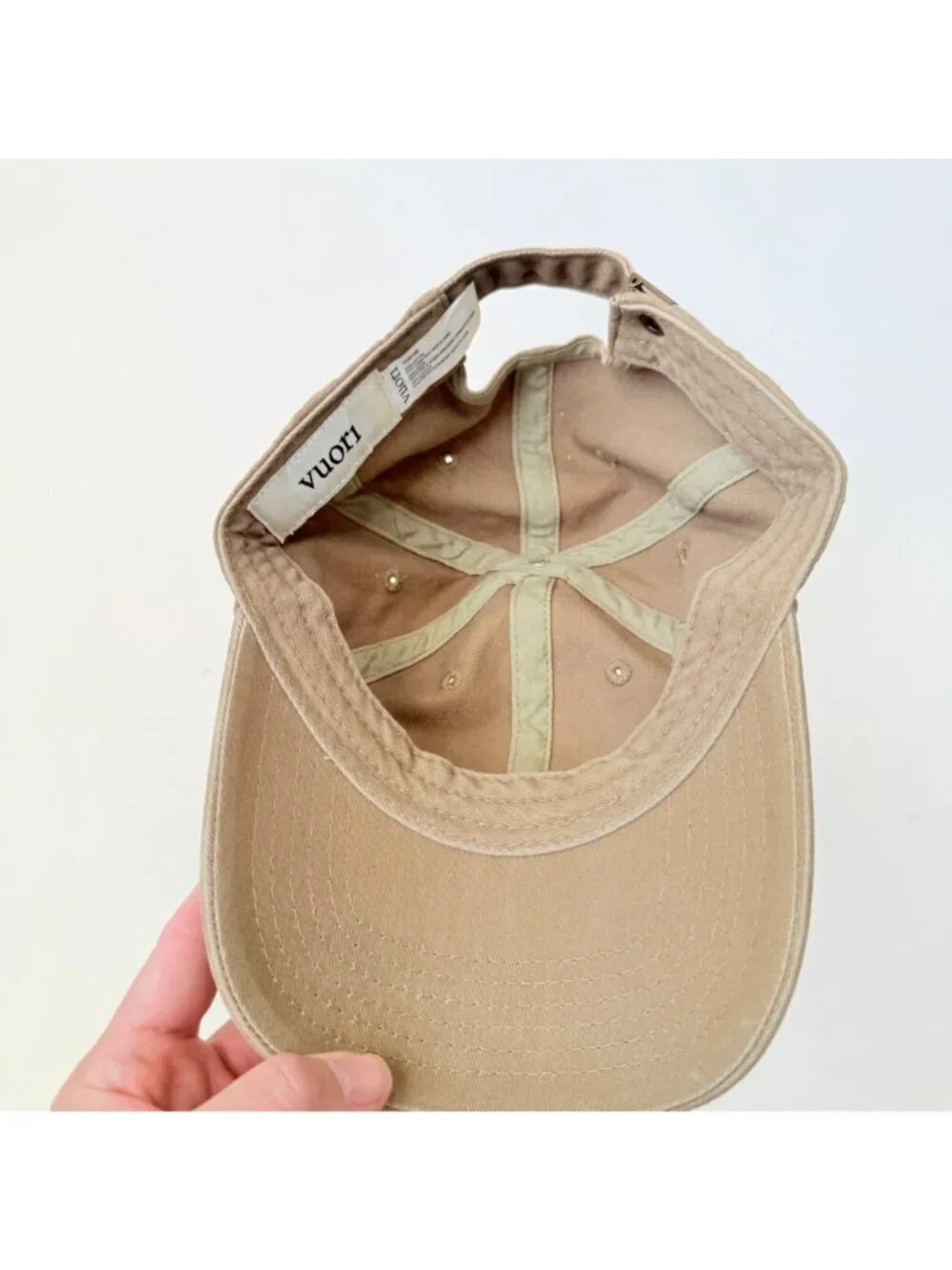 Vuori Dad Hat Beige Adjustable Strapback Baseball Cap Logo Athleisure